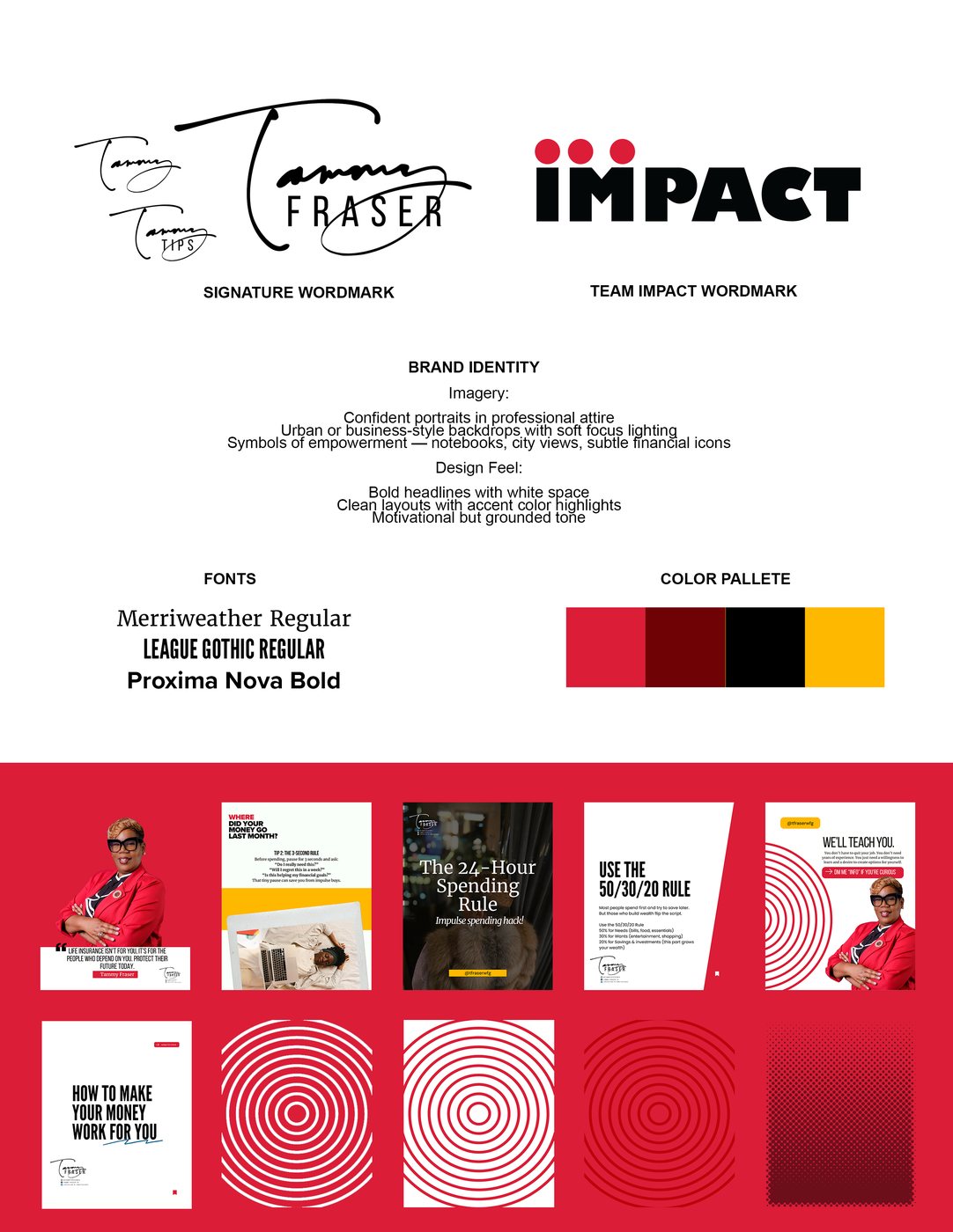 Team Impact brand guide layout for Tammy Fraser