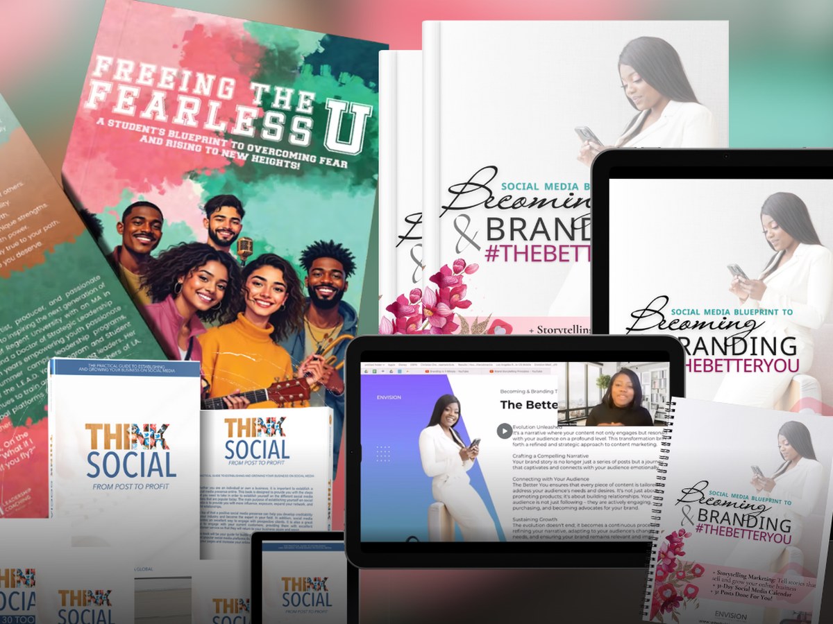Envision Media e-books and online course bundles shown on print and devices