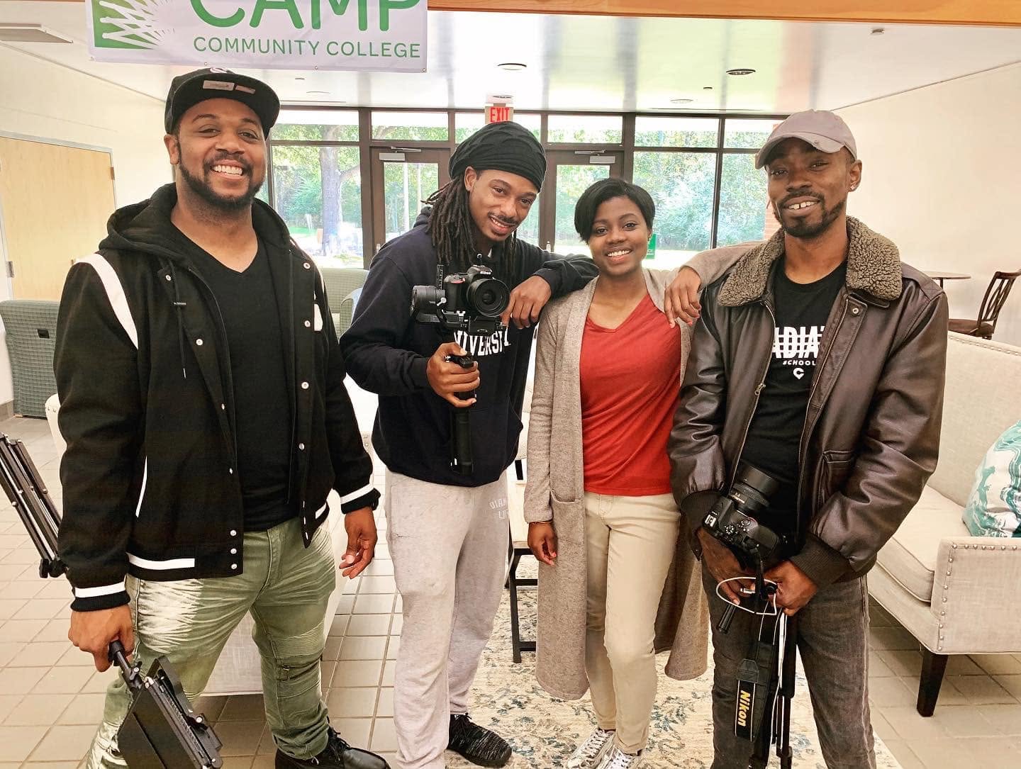 Envision Media production team on location at Camp Community College